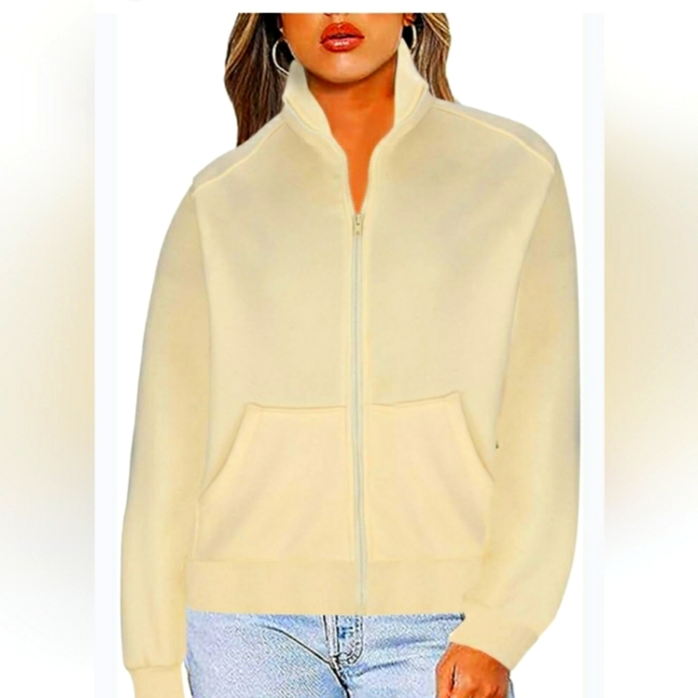 Danskin Pale Yellow Velour Zip Front Track Jacket with Kangaroo Pockets size XL